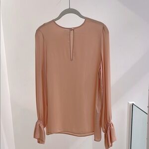 ETRO 100% silk top blouse peach rushed bell cuff size 38 NEW